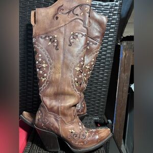 Dan Post Brown Embroidered Over the Knee Boots